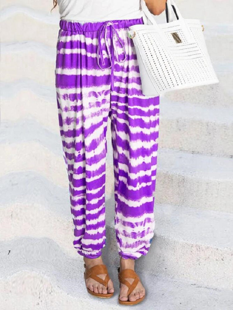 2020 European And American Striped Gradient Tie-dye Digital Printing Casual Pants 8831