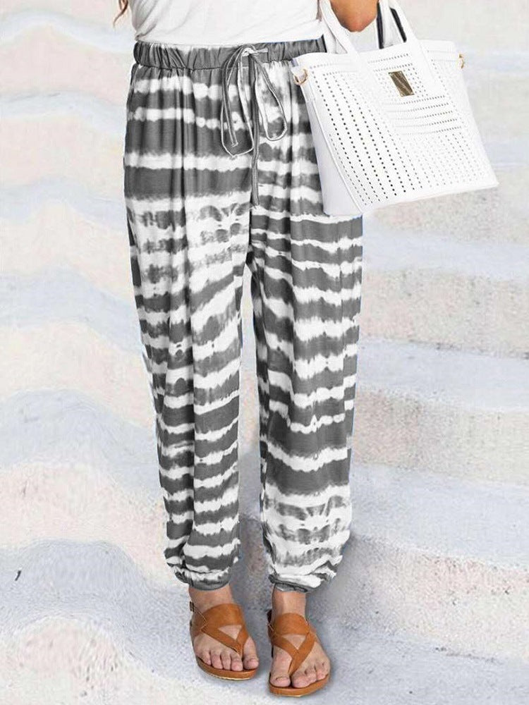 2020 European And American Striped Gradient Tie-dye Digital Printing Casual Pants 8831