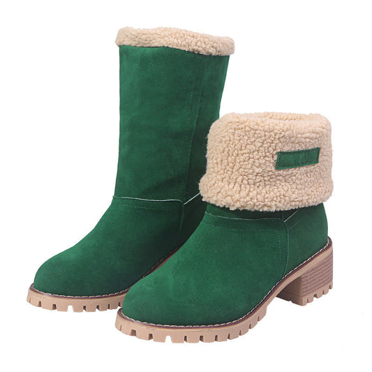Round toe rubber short hair women's boots