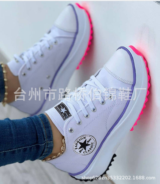 Shoes Women's Spring And Autumn Models 2022 New Canvas Shoes Korean Version Breathable High-top Casual Women's Shoes Thick-soled Lace-up Shoes