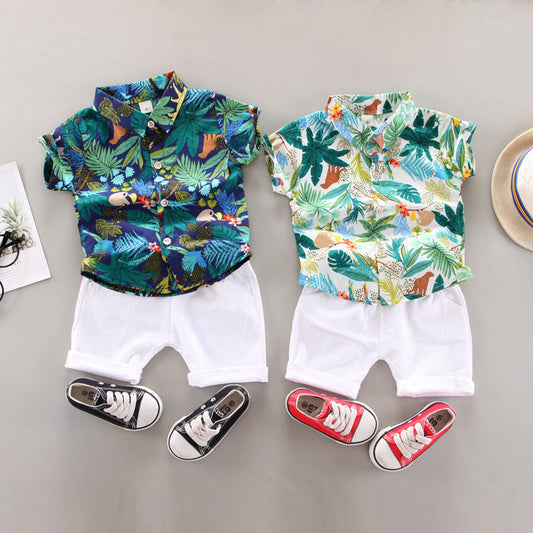 2022 Summer Short Sleeve Shirt Lapel Suit Wholesale Cross-border Foreign Trade Southeast Asia Leaf Shirt Factory Direct Approval