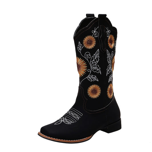 Women Mid Calf Martin Boots Sunflower Embroider Autumn Winter Female Casual Shoes Flat Fashion Platform Plus Size 35 43|Mid-Calf Boots|   - AliExpress