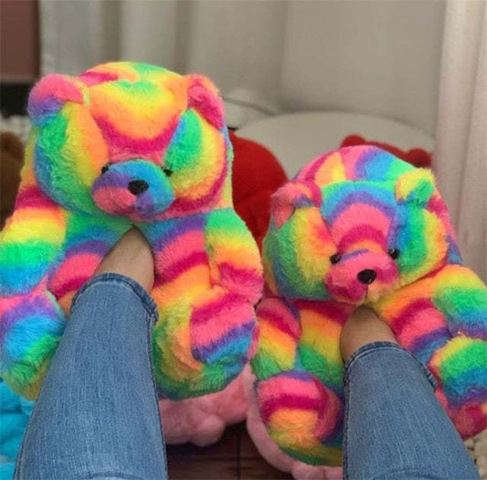 Teddy Bear Slippers Floor Home Furnishing Plush Thick Cotton Warm Shoes